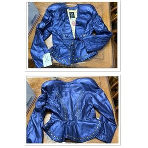 Vintage 80’s X by Ethnix blue leather jacket NWT